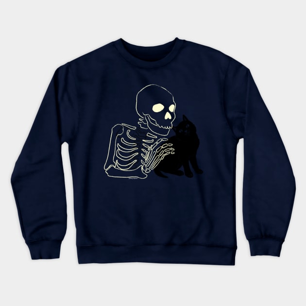 Skeleton and Kitten Crewneck Sweatshirt by SarahWrightArt